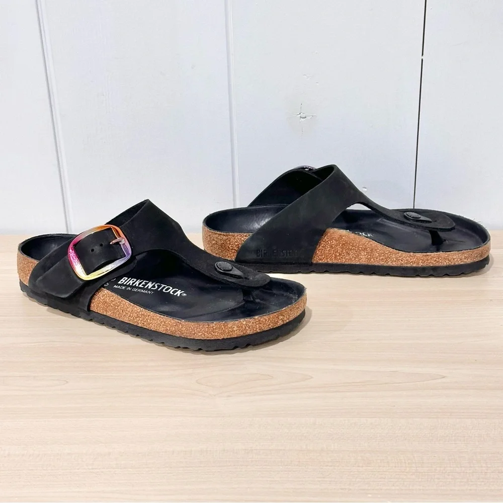 Birkenstock Gizeh Big Buckle Nubuck Leather In Black Size 7 - Picture 2 of 9